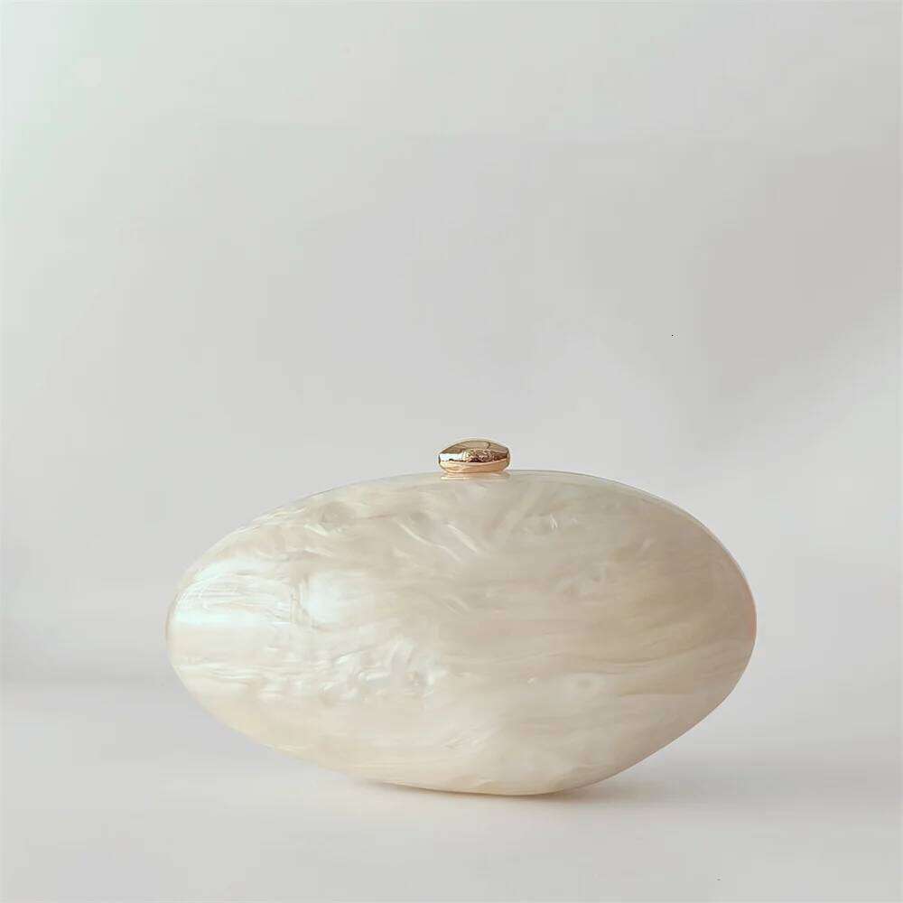 Oval Marble Beige Shell Acrylic Elegant Evening Bag Cute Handbag Wedding Lady Girl Female Mini Purse