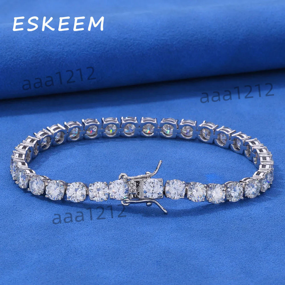 Eskeem Sparkling VVS Moissanite Tennis Chain 5mm Bracelet 925 Silver Gold Rose Plating Iced Out Jewelry Gift for Women