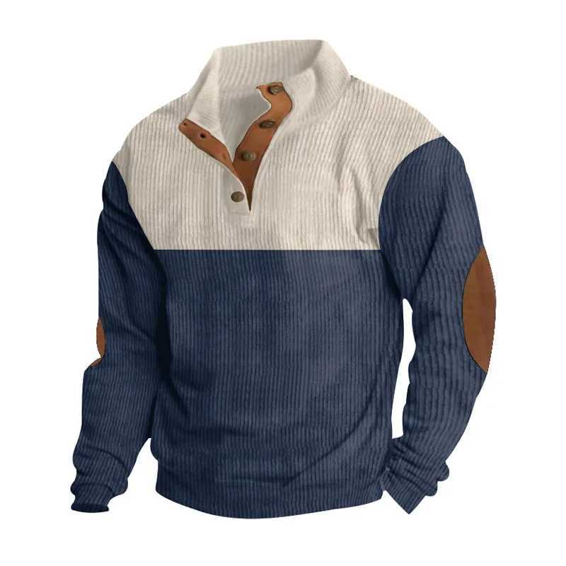 Spring and Autumn European Mens Outdoor Casual Button-up Stand-Up Collar Loose Corduroy Color-Blocked Sports SweatshirtXJ250714