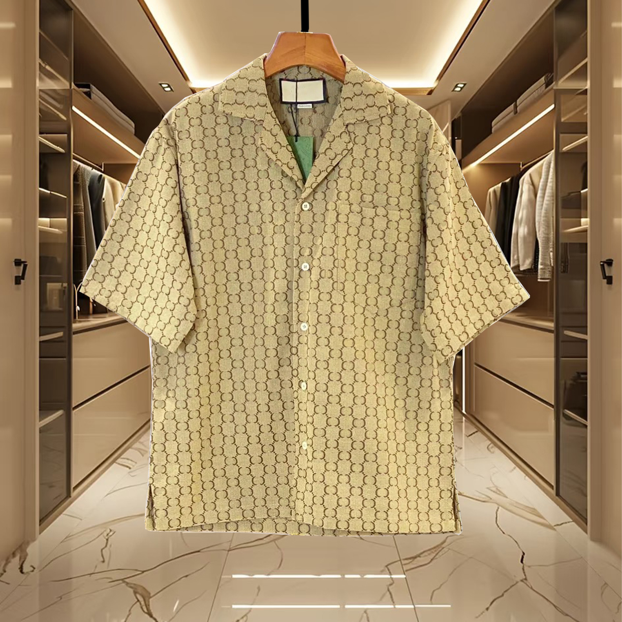 Men's casual shirt designer business shirt summer sports street party small jacquard embroidered button up shirt top