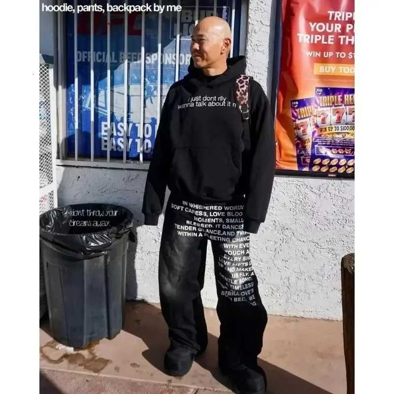 Blue Jeans Vintage Fashion Y2K Wide Leg Pants Harajuku Hip Hop Streetwear Letter Printing Jeans Gothic Black Baggy Casual Pants X250718