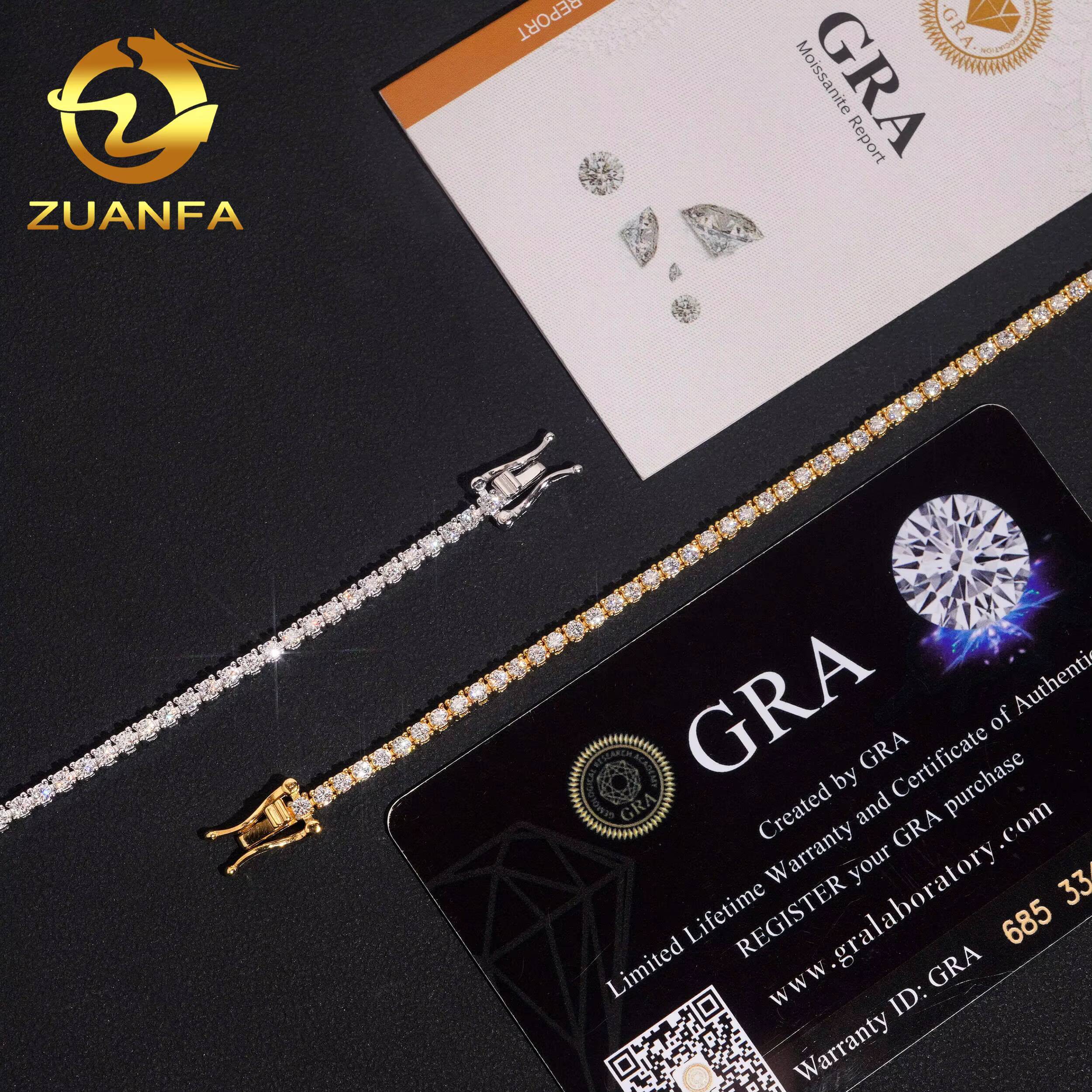 USA Local Stock Shipping Hip Hop Classical Factory Price Gold Plated 925 Sterling Silver 2mm Moissanite Diamond Tennis Bracelet