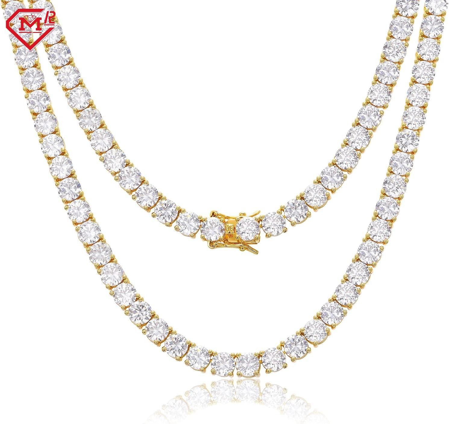 Luxury Moissanite Tennis Necklace White/Yellow Gold Plated 4MM 925 Silver Moissanite Tennis Chain