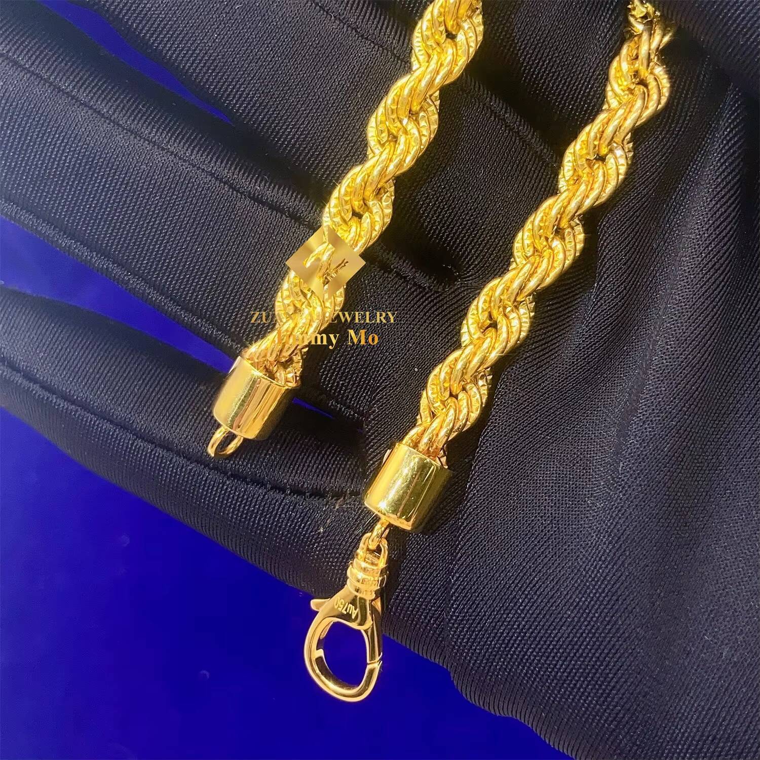 New Trendy Au750 18k Real Gold Solid Gold Yellow Gold Iced Out Hip Hop Jewelry Man Rope Chain Plain Chain