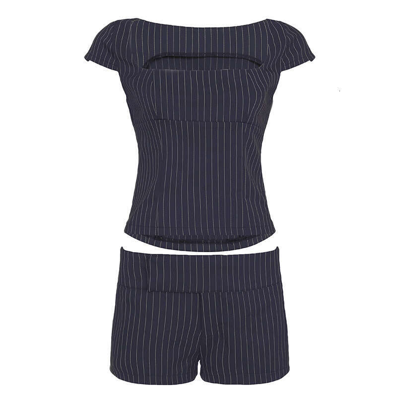 Outfit Hot Girl Fashion Commuting Personality Striped Blazer Backless Top Shorts Casual Two-Piece Set B5 g5
