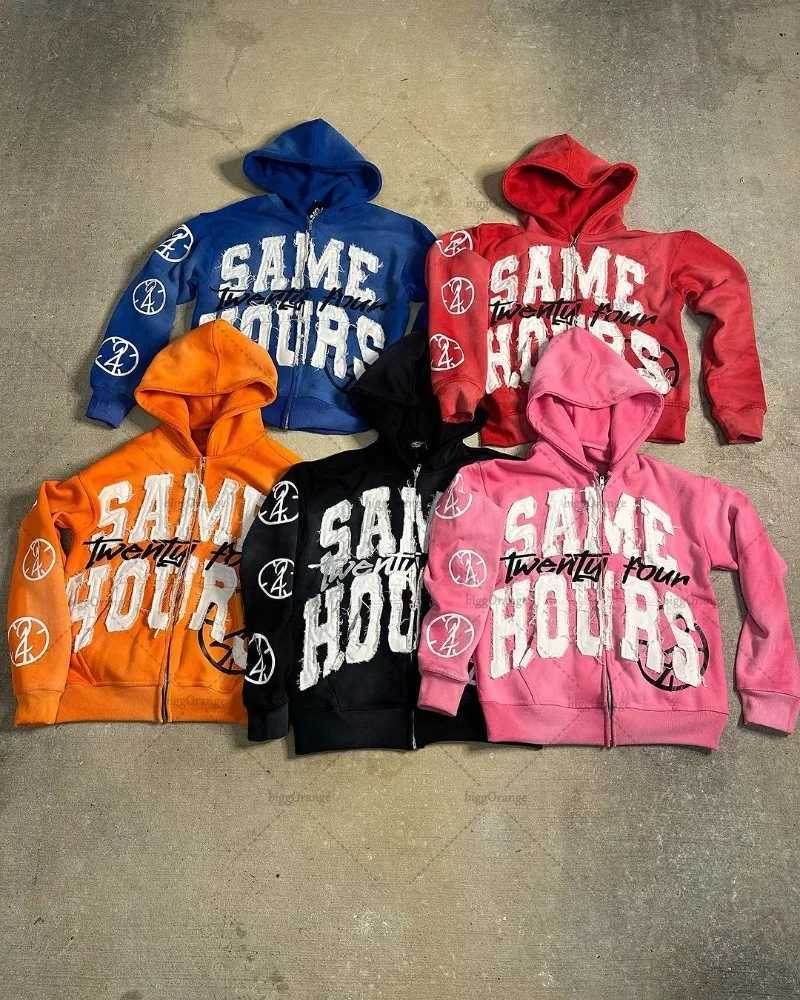 2K Harajuku Retro Colorful Zipper Hoodie American Trendy Brand Hip-Hop Streetwear Punk Style Letter Print Oversized Sweatshirt X250718