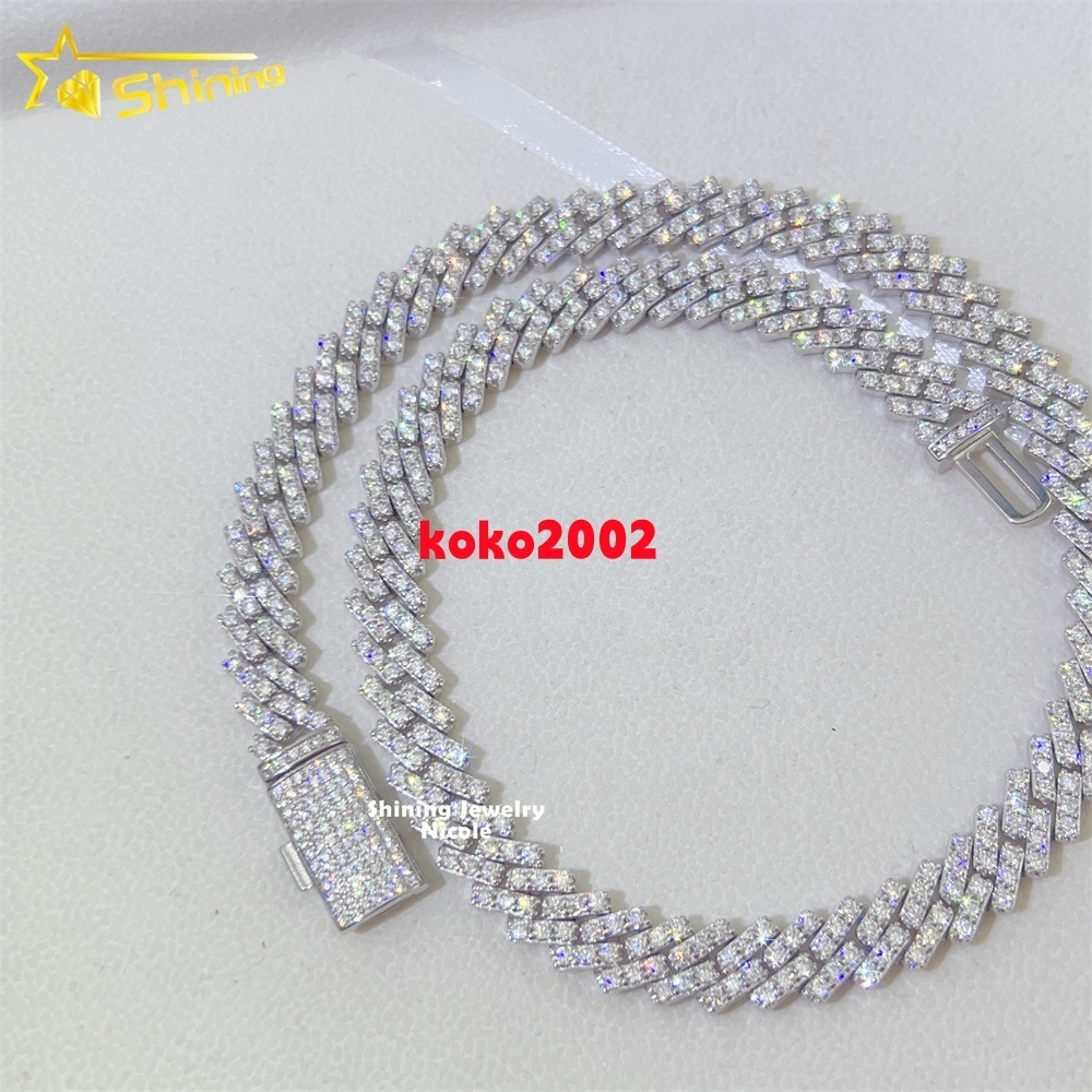 Fine Jewelry Necklace Hip Hop Diamond Chain Iced Out 925 Silver 10mm Moissanite Cuban Link Chain