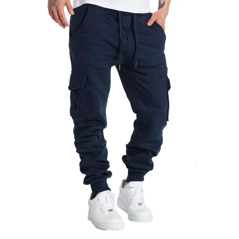 Autumn Winter New Men's Fleece Multi-Pocket Sports Trendy Casual Cargo Pants B5