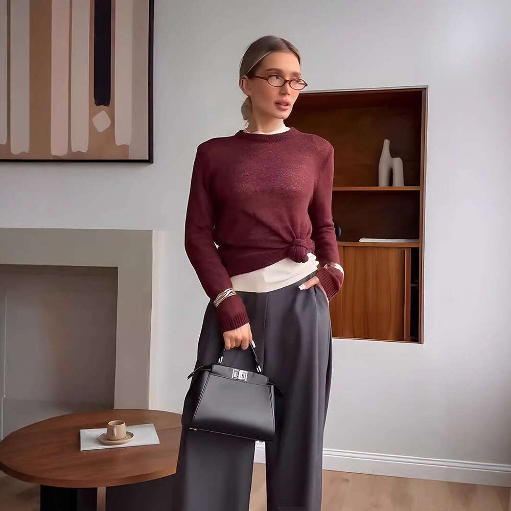 Spring Summer New Thin Sweater Cover-Up Women Round Neck Style Transparent Basic Knitwear Candy Color B5