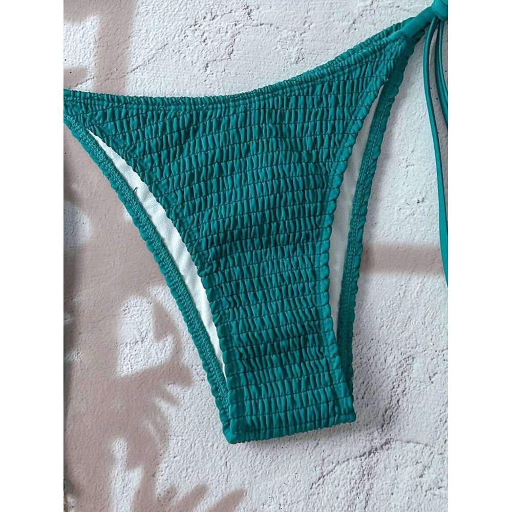 Sexy Green Bikini Women Shell Ornament Pleate Push Up Micro Swimwear 2025 Brazilian Pool Bathing Suit Tie Side Triangle Swimsuit
