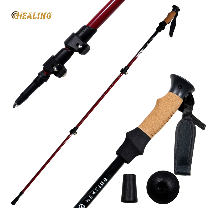 OKHEALING Aluminum Alloy Trekking Poles Telescoping Lightweight Walking Cane Portable Walking Stick with Rubber Handle for Off-road, Camping, Backpack