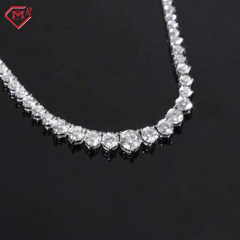 Custom Moissanite Chian Tennis Necklace 925 Silver White Gold Plated Moissanite Tennis Chain