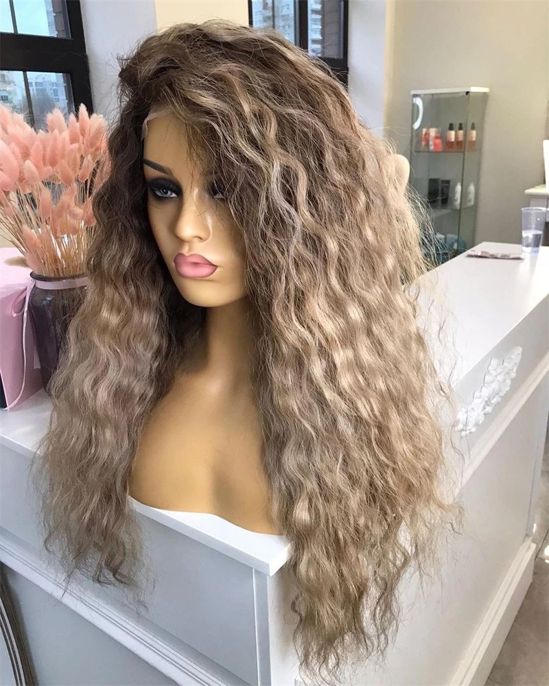 Ombre Ash Blonde Loose Deep Wave Frontal Wig Glueless Wigs Wear And Go Curly Human Hair Wig Water Wave 13x4 Lace Front Wig Synthetic