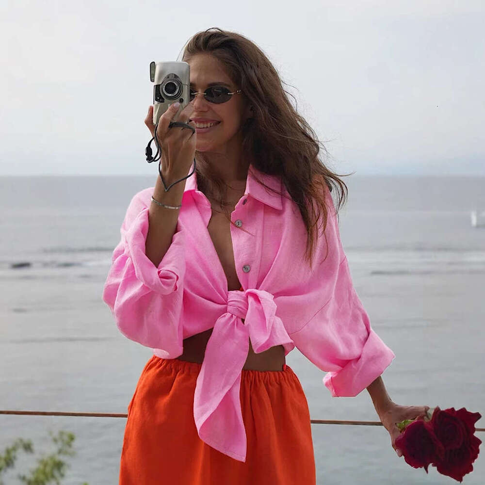 Spring Summer Versatile Lazy Fashion Casual Solid Color Simple Loose Shirt B5