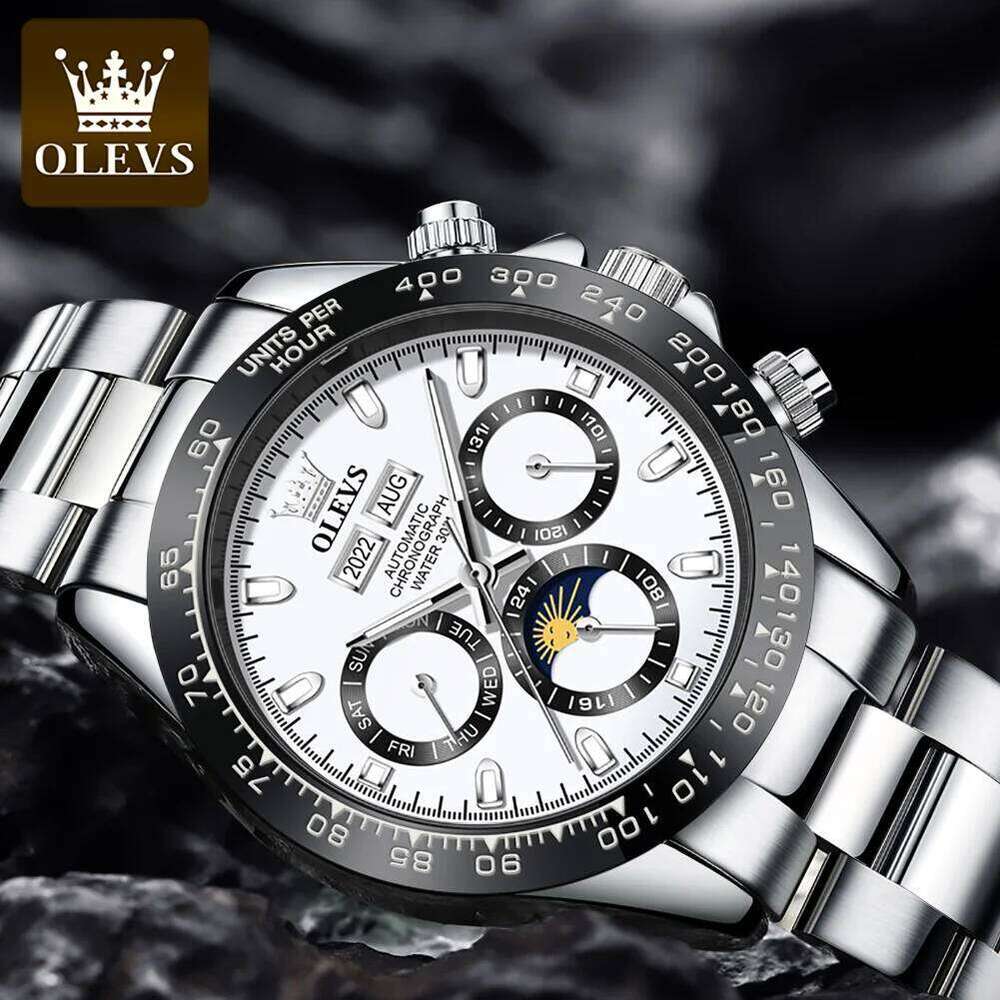 OLEVS 6654 Mens Chronograph Automatic Mechanical Wristwatch Waterproof Luminous Top Brand Watch for Man Date Sport free shipping