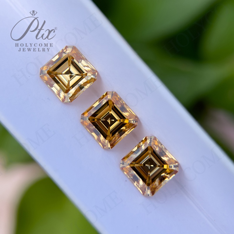 Champagne Moissanite Stone Asscher Cut GRA Certificate Original Color Pass Diamond Tester All Sizes High Quality Synthetic Moissanite Gemstone