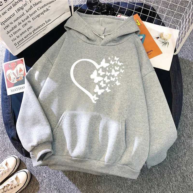 2025 Hot Sale Women Pure Color Hoodie Casual Fashion Hooded Sweatshirts Butterfly Print Fe Trend Sporty Pullover Streetwear XJ250717