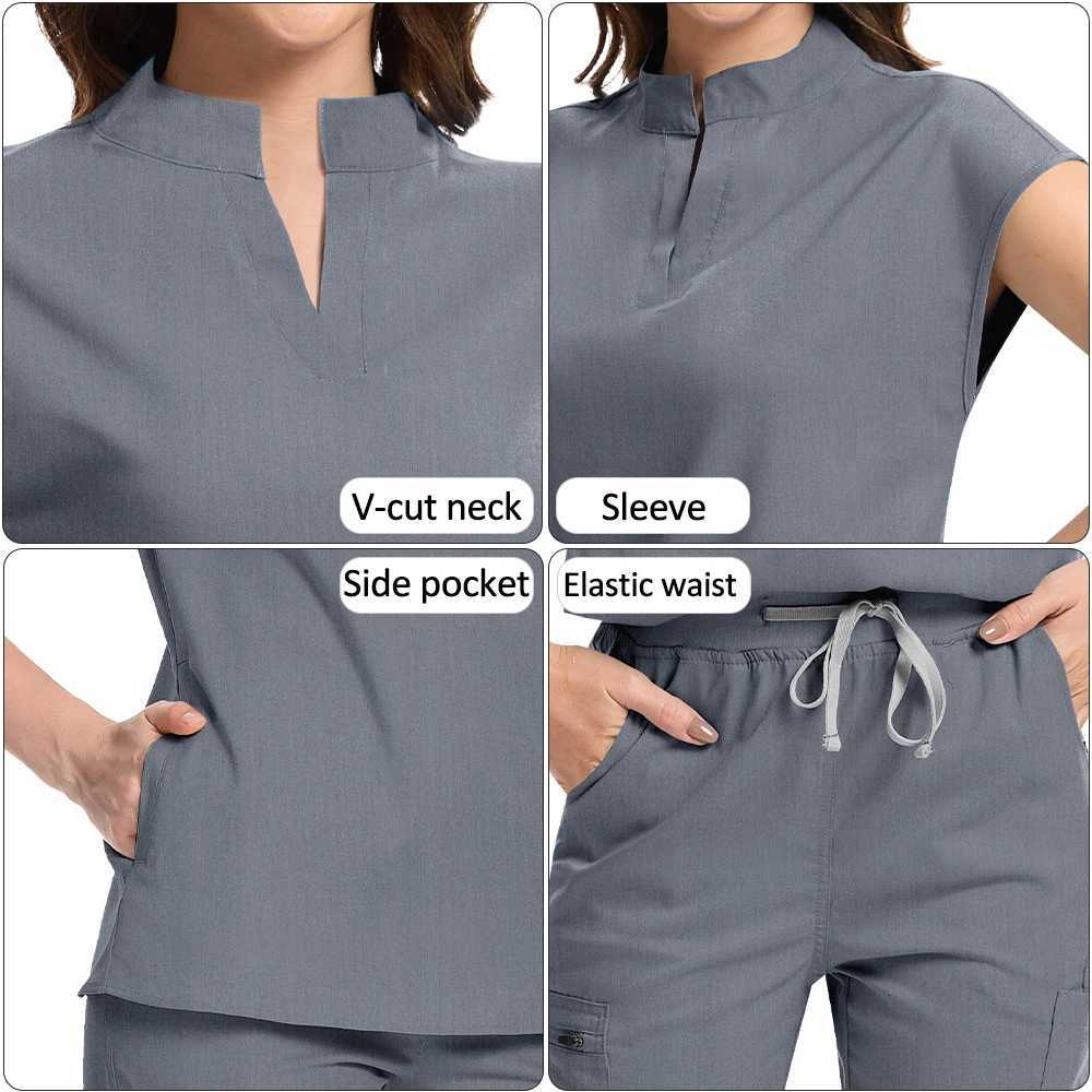 Grey Workwear Women Fashion Nursing Uniform Pet Shop Lab Work Clothes Doctor Nurse Scrub Set Medical Surgery Uniform Tops+Pants Z250718