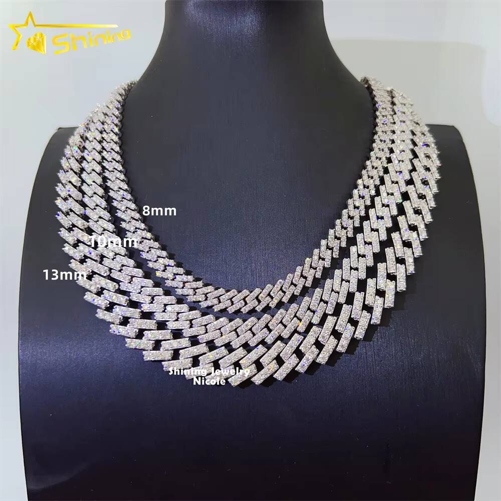 Wholesale Best Quality Sparkle Hip Hop Iced Out Moissanite Necklace 8mm Sterling Silver Cuban Link Chain