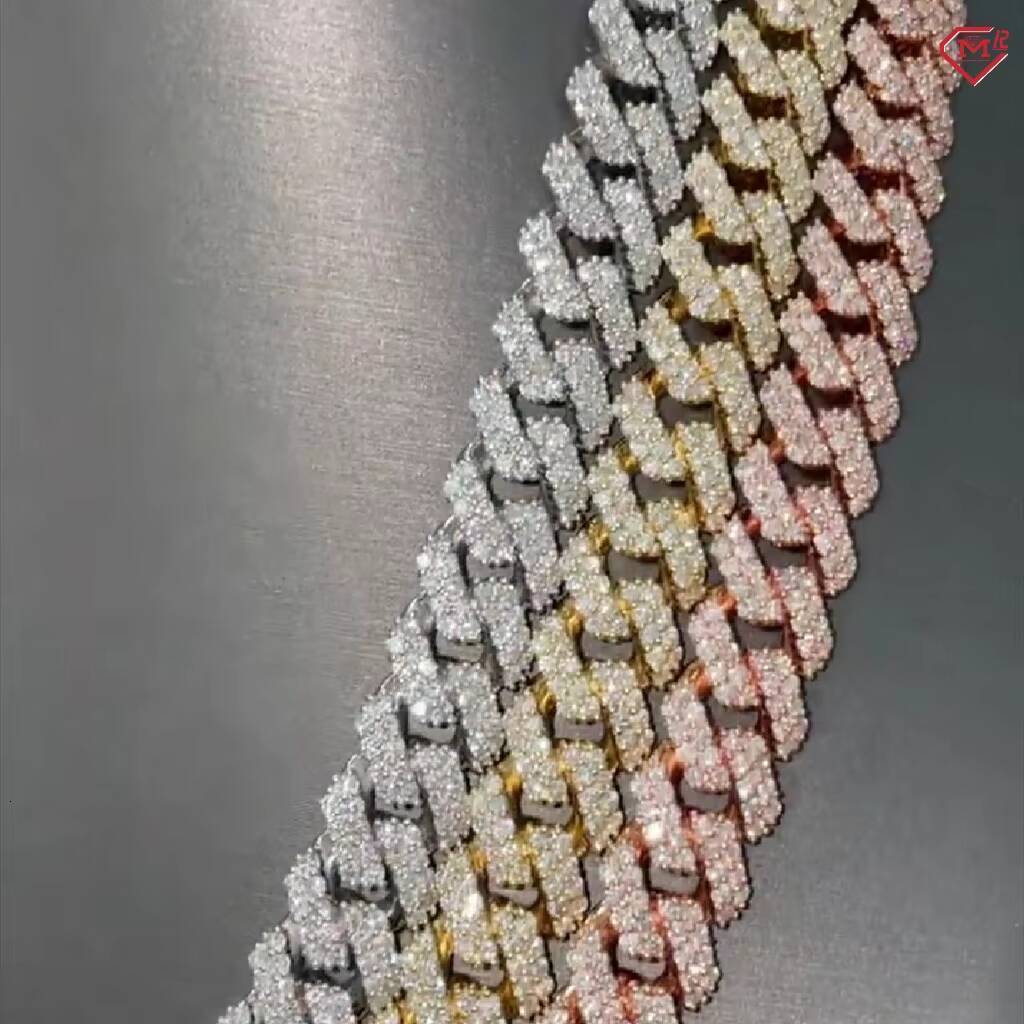 10mm Wholesale Cuban Chain 2 Rows Iced Out Men Chain 925 Silver Vvs Moissanite Cuban Link Chain