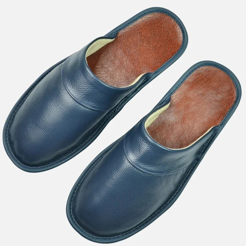 Cow Leather Slippers Unisex Big Sizes Linen Home Male Indoor House for Mens Slippers Women Man Slipper Soft Flat Shoes 250717