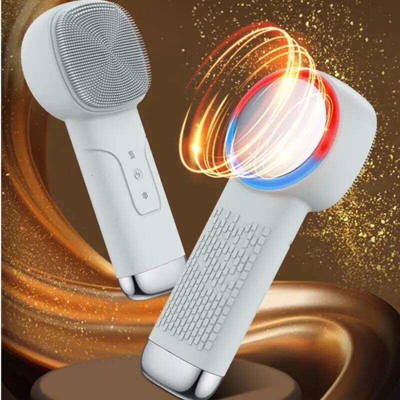 Hot and Cold Soft Silicone Facial Massager Red Blue LED Light Electric Face Cleaning Brush