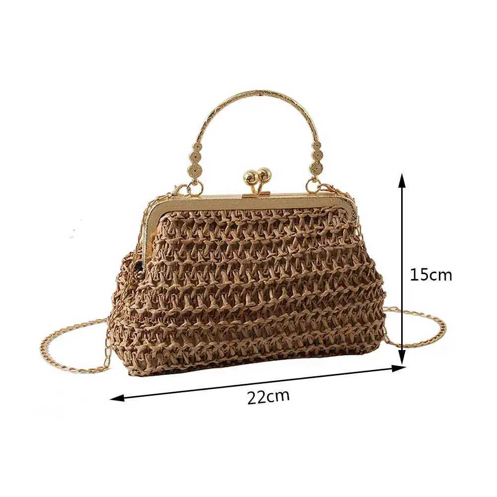 Chain Hand-woven Handbags Summer Female Clutch Bag Simple Texture Dinner Party Handmade Casual Elegant Portable Evening Bag Y250717