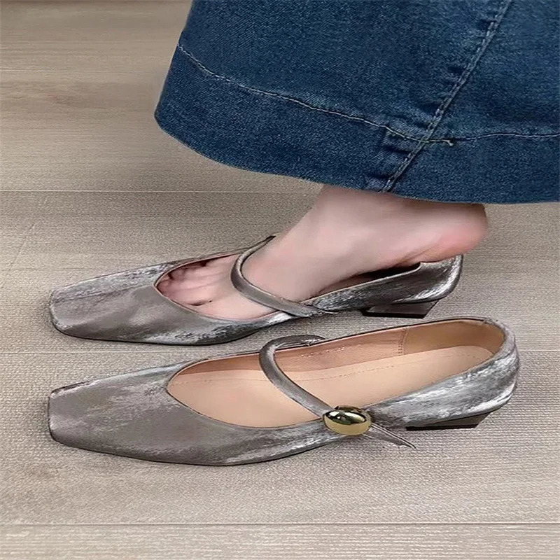 Nev SpringAutumn Women Pumps Square Toe Chunky Heel Shoes Split Leather for Elegant High Heels 2CM 250717