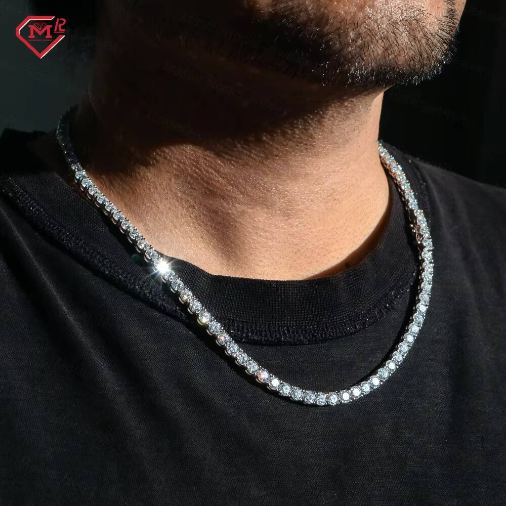 Ready to Ship 5mm Tennis Necklace Moissanite Chain Iced Out 925 Sliver Moissanite Tennis Chain