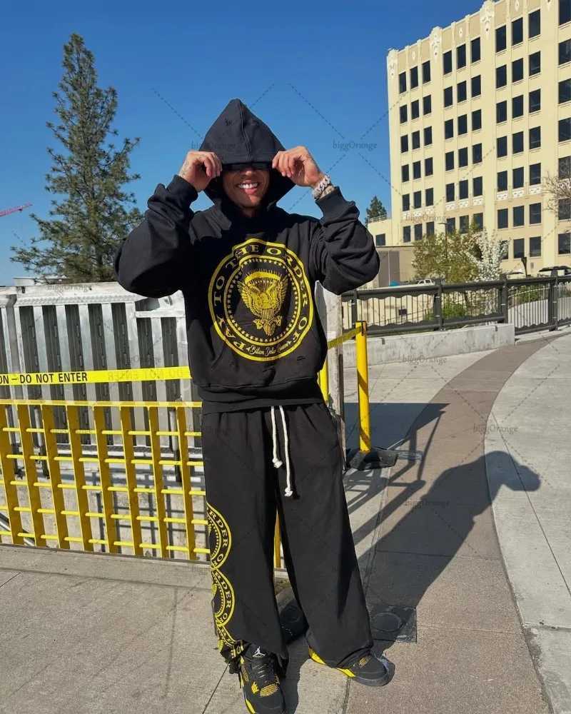 2025 American Retro Letters Personalized Pattern Design Casual Loose Hoodie Men Street Hip-hop Fashion Punk Oversized Sweatshirt XJ250714