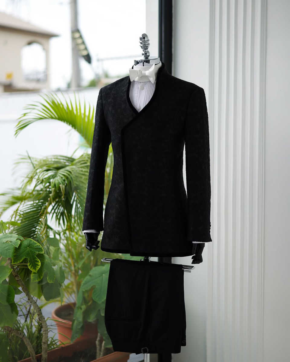 Hot Selling Jacquard Men's Suits Slim Fit 2 Pieces Jacket With Pants One Button Groom Clothing Customized