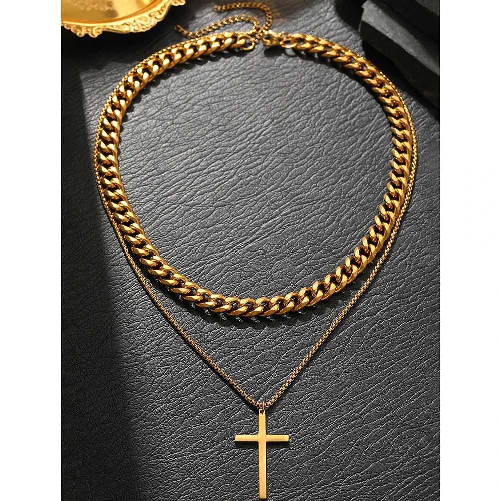 DOTIFI Stainless Steel Simple Cross Pendant Necklace Mens Fashion Double Layer Classic Retro Punk Necklace Jewelry Party Gifts X250718