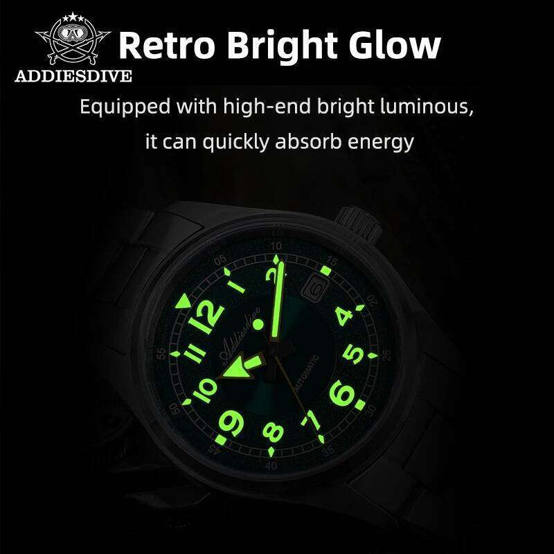 ADDIESDIVE New For Men Sapphire NH35 Automatic 39mm Sunburst Dial Retro Luminous Dress WristWatch 200m Waterproof Watch free shipping