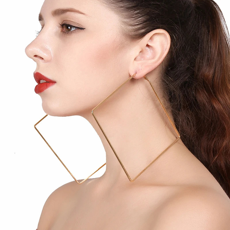 BLIJERY Trendy Oversize Geometric Big Hoop Earrings For Women Basketball Brincos Exaggerated Large Square Punk Jewelry 250715