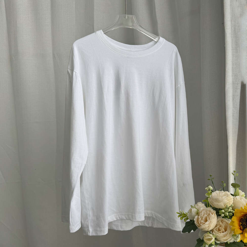 Spring New Solid Color Long Sleeve T-Shirt For Women Loose Fit Pure Cotton Round Neck Basic Top B5