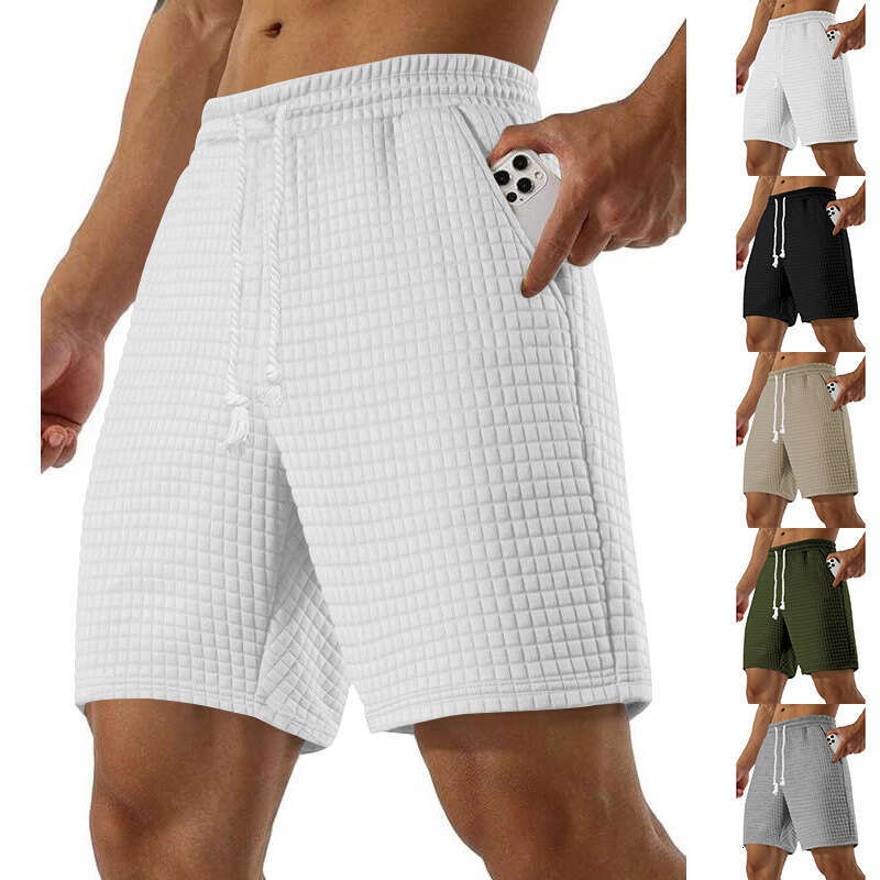New Men's Summer Loose Fit Solid Color Small Check Fashion Sports Casual Beach Shorts B5
