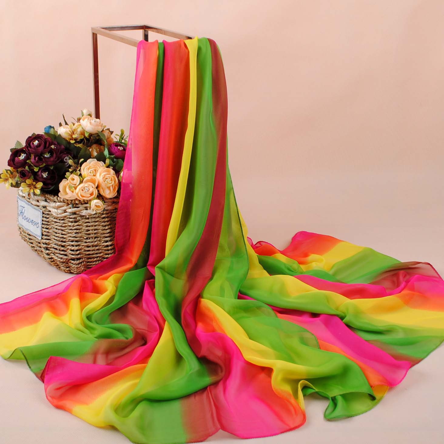 K1390 Fashion classic rainbow ladies large size chiffon scarf wholesale Yiwu scarf factory direct sales