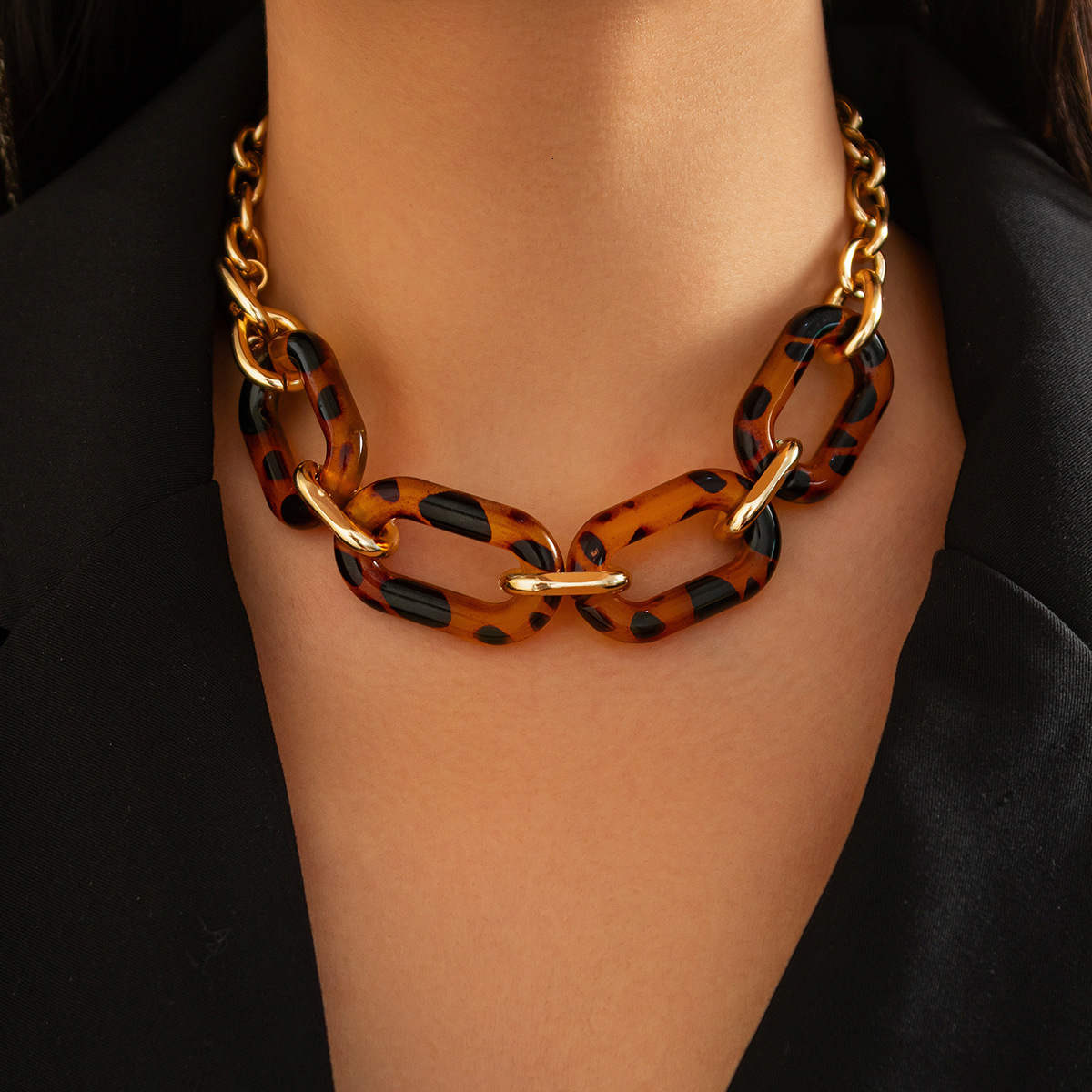 Accessories Fashion Geometric Leopard Print OT Buckle Sweet Cool Personality Metal Chain Necklace Set ddmythur