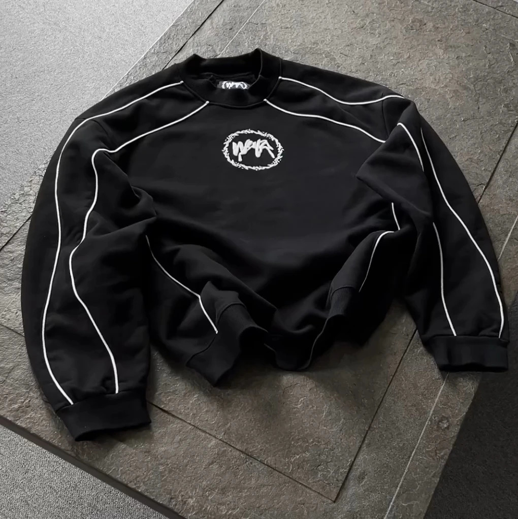Harajuku Simple High-end Symmetrical Wrapping High-bright Lines Decoration Loose Sports Sweatshirt Mens Daily Autumn Top 250714