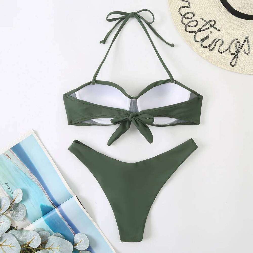 Push Up Bikini Set Women's Swimwear 2024 New Halter Bandeau Underwire Swimsuit Beach Bathing Swimming Suit for Women
