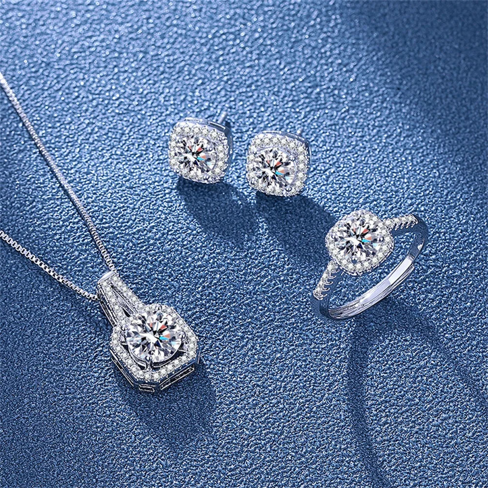 3pcs Set Necklaces Earrings Stud Ring CZ Stone Jewelry Set Silver Color Classic Women Evening Party Wedding Bridal Jewelry Set 250715