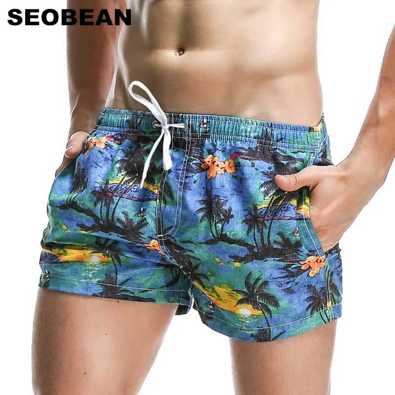 SEOBEAN Summer Hot Short Men Board Shorts Coconut Leaf Pattern Sea Beach Style Mens Shorts Men Quick Dry Shorts Trunks W250718