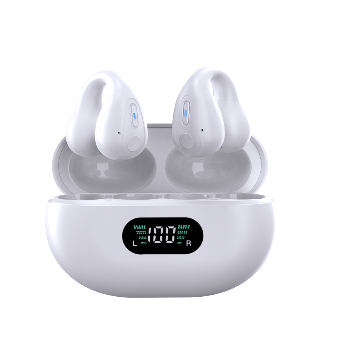 Wireless Bluetooth earphones with noise cancellation, over-ear design, large battery capacity, ear clip style, suitable for sports