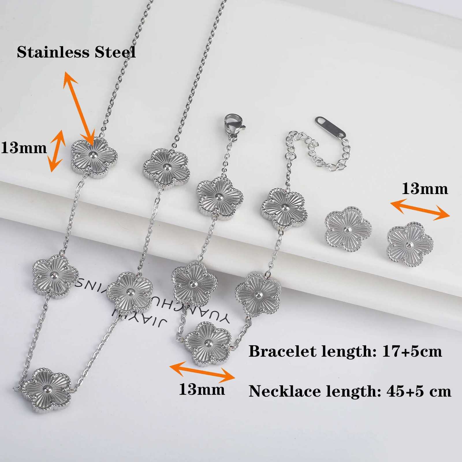 Classic Luxury 4pcs Stainless Steel Bracelet Necklace Earrings Ring Five Leaf Flower Jewelry Set for Wen Party Jewelry X250718