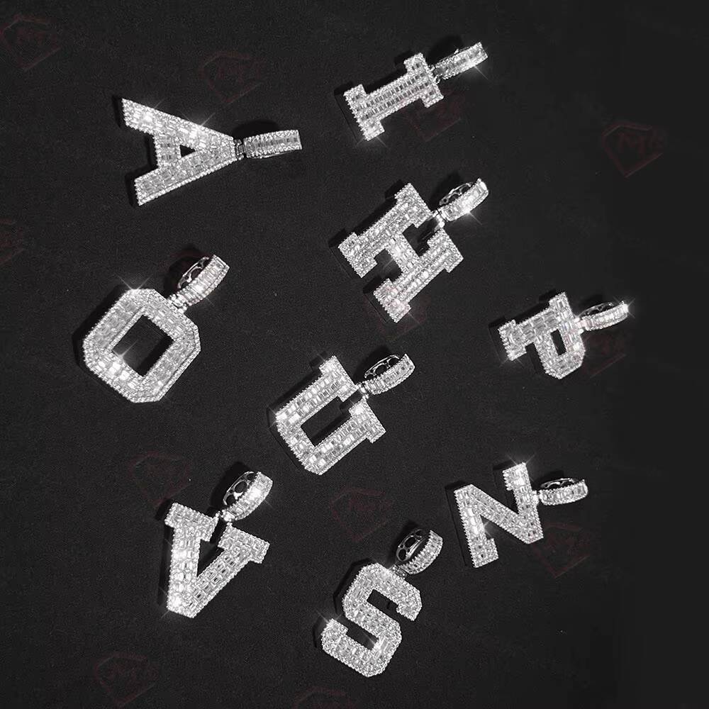 Hiphop Moissanite Letter Pendant Initial Necklace 925 Silver Jewelry VVS Diamond Custom Moissanite Pendant