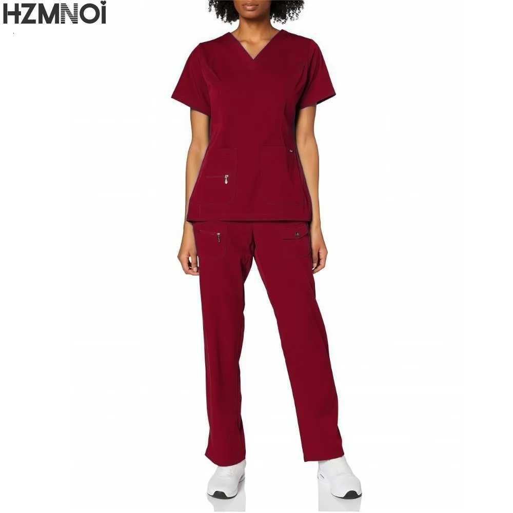 New Nurse Uniforms Elatic Solid Tops Pants Woman Man Scrub Trousers Dental Vet Hospital Pet Clinic Medical Uniform Scrub Sets Z250718