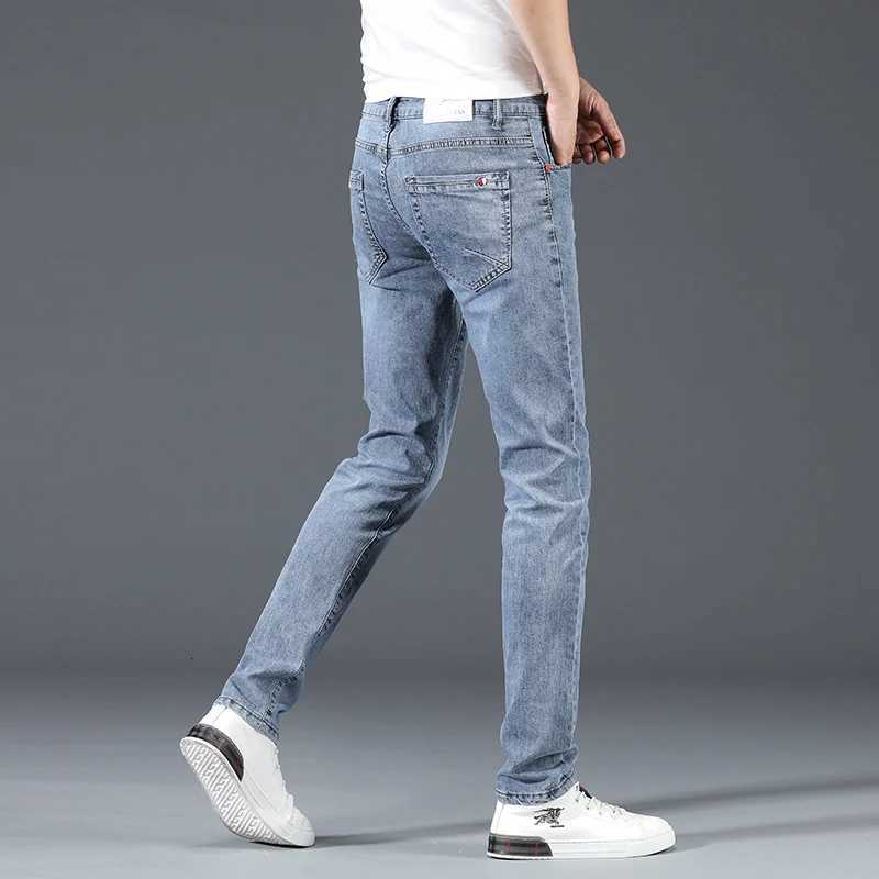 2024 Korean Slim Fit Stretch Jeans Fashion Brand Skinny Jeans Men Casual Classic Cotton Youth Pencil Denim Trousers Light Blue X250718