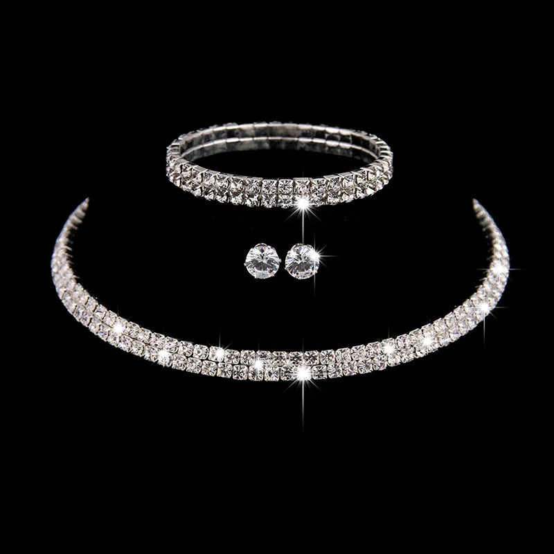 Fashion Crystal Bride Jewelry Set Rhinestone Silver-plated Wedding Dress Banquet Necklace Earring Set Ladies Gift 250715