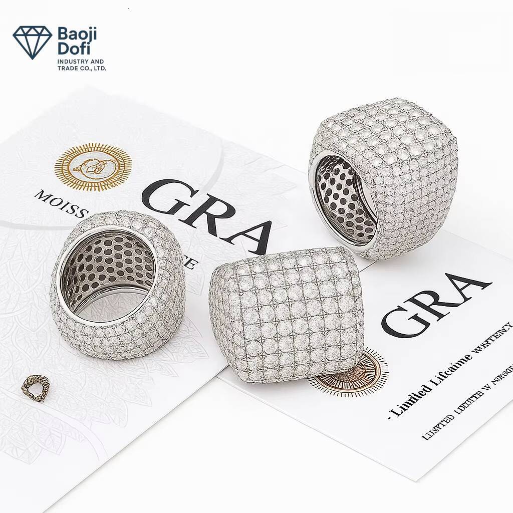 Ready to Ship Hot Sale 925 Sterling Silver Moissanite Ring Diamond Pass Tester Moissanite Cuban Ring for Men Hip Hop Style