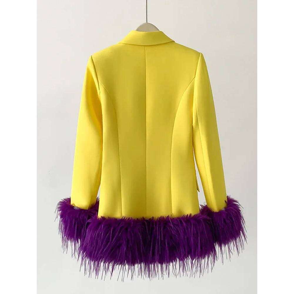 HIGH STREET Newest 2023 Stylish Designer Jacket Women's Single Button Feather Embellished Blazer